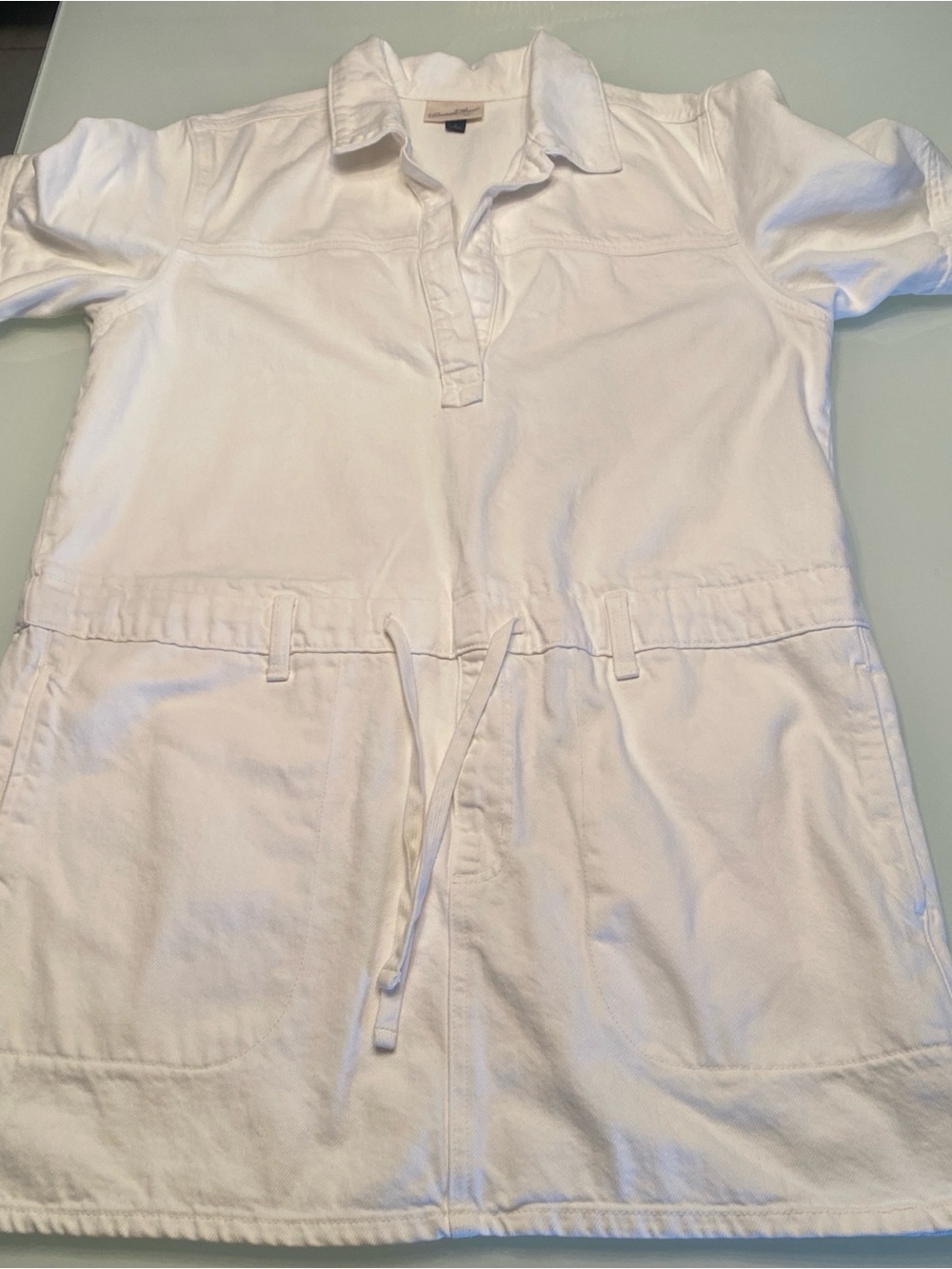 Universal Thread White Denim Short Sleeve Drawstring Utility Mini Dress Pockets